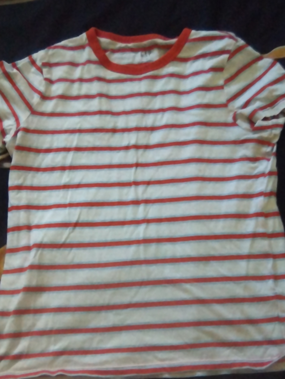 GAP White Tee with Red Stripes and Red Crew Neck